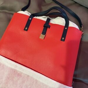 Tiffany & Co. Red Tote with Black Handles and Gold Accent